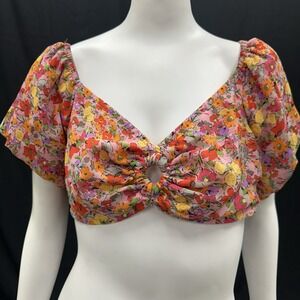 Wild Fable Puff Bralette Top Large Floral Eyelet Summer Beach‎ Colorful